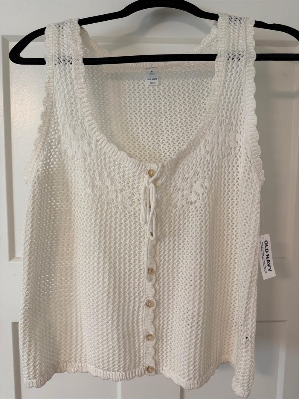 NWT Old Navy Cream Crochet Button & Tie Knit Tank